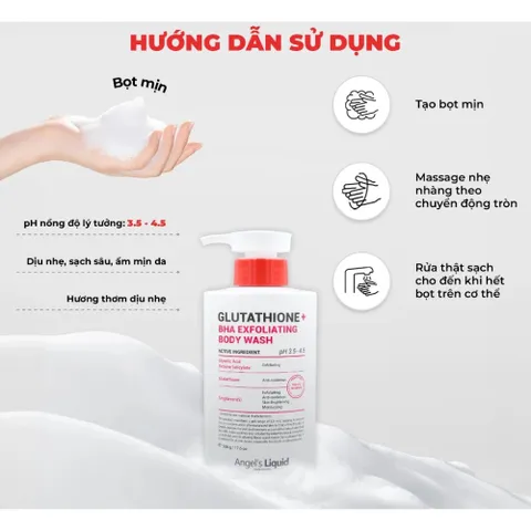 Sữa Tắm Giảm Mụn Angel's Liquid Glutathione + BHA Exfoliating Body Wash 500ml – Làm Sạch Da 387941