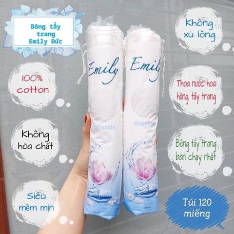 Bông Tẩy Trang Emily 100% Cotton Mềm Mịn Không Xơ Bông Tiện Dụng Cho Mọi Loại Da 120 Miếng