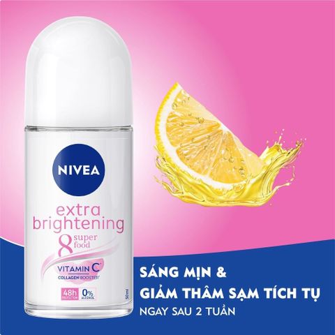 Lăn Khử Mùi Nivea Extra Brightening 50ml - Giúp Làm Sáng Da Vùng Cánh, Ngăn Mùi Hiệu Quả 48h, Dưỡng Ẩm và Giảm Thâm Tối Ưu