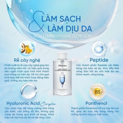 Nước Tẩy Trang JMsolution Cleansing Water 500ml/850ml - Sạch Sâu, Dịu Nhẹ, Cấp Ẩm Cho Mọi Loại Da, Làm Sạch Makeup Hiệu Quả