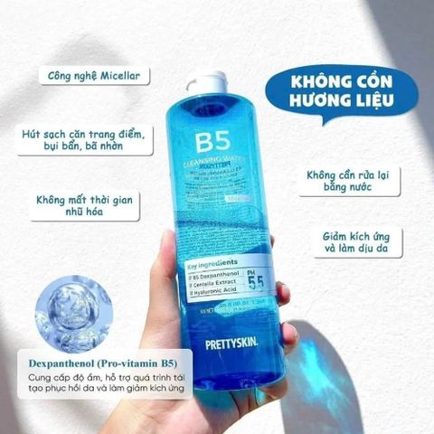 Nước Tẩy Trang Hydra B5 Prettyskin 500ml - Làm Sạch Dịu Nhẹ, Phục Hồi Da Nhạy Cảm, An Toàn Không Hương Liệu, Chiết Xuất Tự Nhiên