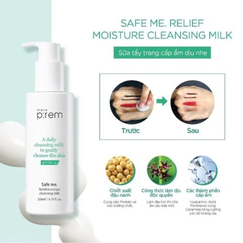 Sữa Tẩy Trang Make Prem Safe Me. Relief Moisture Cleansing Milk 200ml 388023