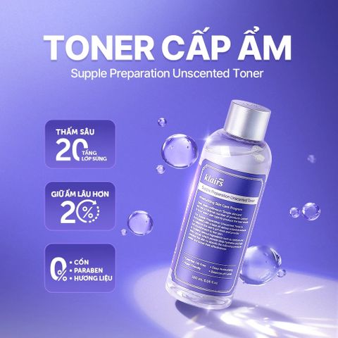 Nước Hoa Hồng Dear, Klairs Toner Không Mùi 180ml - Cân Bằng pH, Dưỡng Ẩm Sâu, Phù Hợp Da Nhạy Cảm