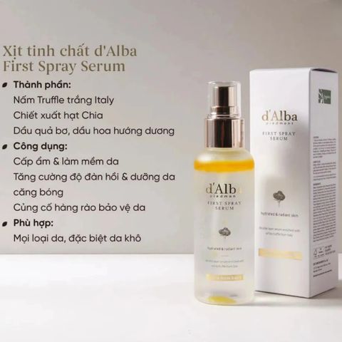 Xịt Khoáng Dạng Serum d'Alba Truffle Trắng - Cấp Ẩm, Làm Dịu Da, Ngừa Lão Hóa - Dưỡng Da Nhạy Cảm Hàn Quốc 100ml
