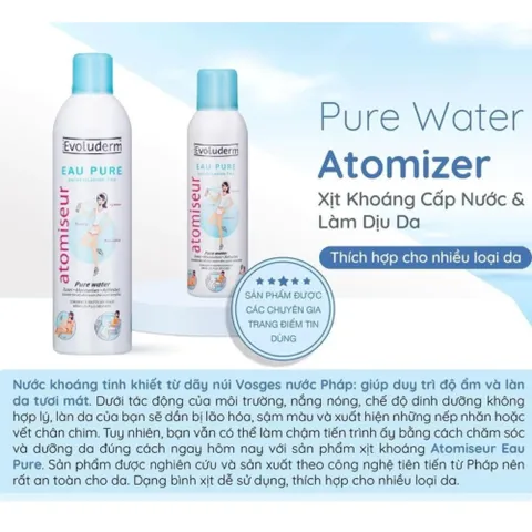 Xịt Khoáng Evoluderm Dưỡng Ẩm Cấp Nước 400ml – Làm Dịu Da, Giữ Lớp Trang Điểm