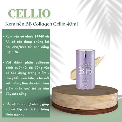 Kem Nền BB Collagen Cellio Hàn Quốc SPF40 PA+++ 40ml - Dưỡng Ẩm, Che Phủ Tự Nhiên và Chống Nắng Hiệu Quả