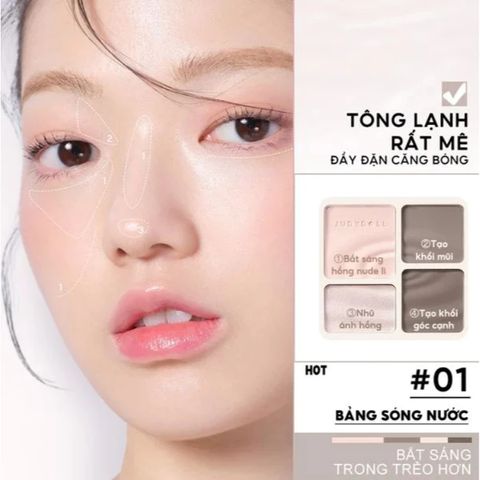 Bảng Phấn Highlight & Tạo Khối 4 Ô Judydoll - Chống Nước, Lâu Trôi, Mịn Nhẹ, Trang Điểm Chuyên Nghiệp, Dễ Sử Dụng cho Da Châu Á