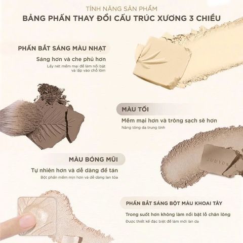 Bảng Phấn Highlight & Tạo Khối 4 Ô Judydoll - Chống Nước, Lâu Trôi, Mịn Nhẹ, Trang Điểm Chuyên Nghiệp, Dễ Sử Dụng cho Da Châu Á