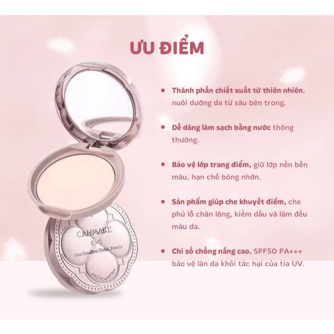 Phấn Phủ Canmake Marshmallow Finish Powder SPF50 PA+++ - Lớp Phủ Mịn Nhẹ Tự Nhiên, Kiềm Dầu Xuất Sắc cho Da Nhạy Cảm