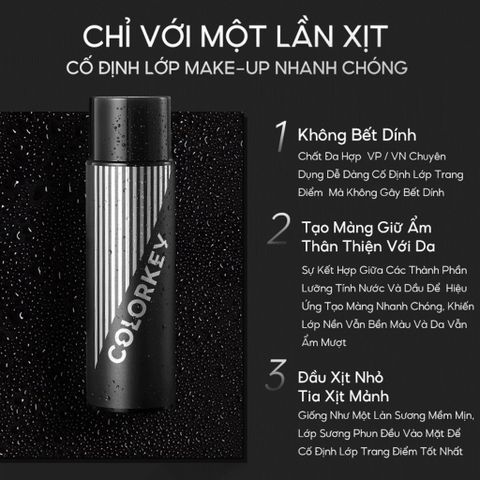 Xịt Khóa Nền Colorkey 100ml - Trang Điểm Lâu Trôi, Không Thấm Nước, Phun Sương Dịu Nhẹ, Phù Hợp Mọi Loại Da