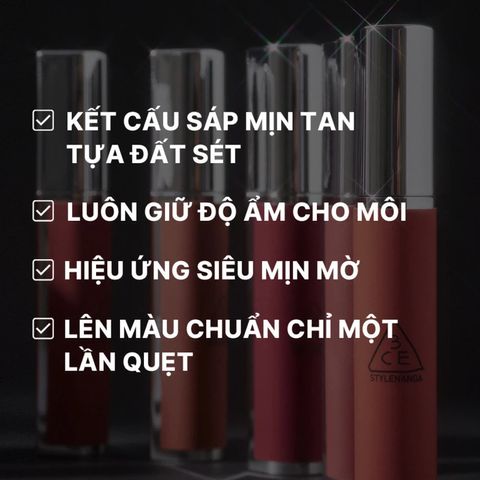 Son Sáp Lì 3CE Hazy Lip Clay 4g - Lì Mịn Như Sương, Thoải Mái và Lên Màu Chuẩn Đẹp, Phù Hợp Mọi Tone Da