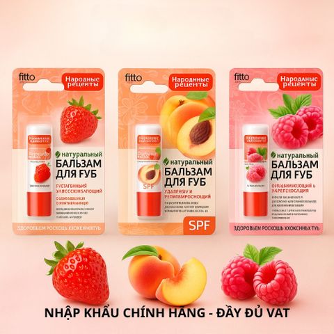 Son Dưỡng Môi Fito Natural 4.5g - Chiết Xuất Hoa Quả, Thực Vật Hữu Cơ, Chống Nắng SPF, Dưỡng Ẩm, Mềm Mại Da Môi