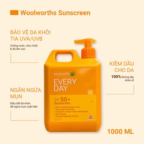 Kem Chống Nắng Toàn Thân Woolworths Everyday SPF50+– Bảo Vệ Tối Ưu, Dưỡng Ẩm Nhẹ, Thấm Nhanh