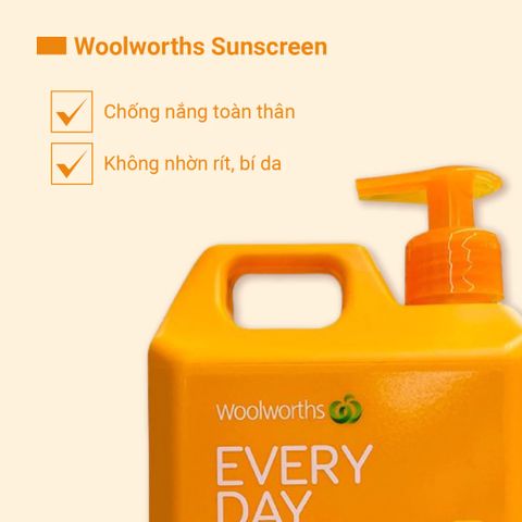 Kem Chống Nắng Toàn Thân Woolworths Everyday SPF50+– Bảo Vệ Tối Ưu, Dưỡng Ẩm Nhẹ, Thấm Nhanh