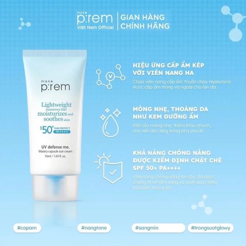 Kem Chống Nắng Make P:rem UV Sun Cream SPF50+ PA++++ 50ml - Dịu Nhẹ Da Nhạy Cảm, Kiềm Dầu Tốt, Bảo Vệ Tối Ưu