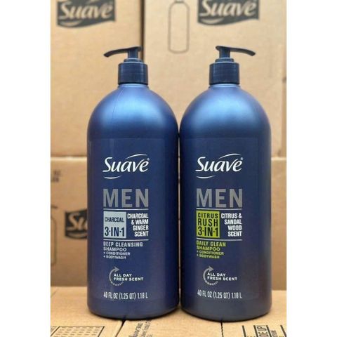 Sữa Tắm Gội Xả Suave Men 3in1 1.18L - Gel Tắm Gội Cho Nam, Sạch Da, Mượt Tóc, Hương Thơm Nam Tính Lâu Dài