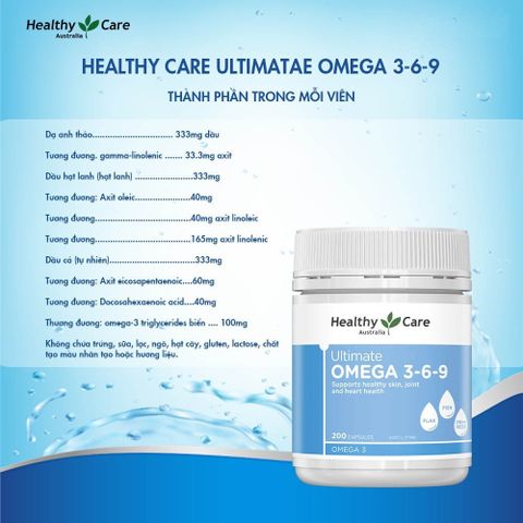 Viên Uống Bổ Sung Omega 3 6 9 Healthy Care Ultimate - Hỗ Trợ Tim Mạch,  Ổn Định Huyết Áp 200 Viên 388323
