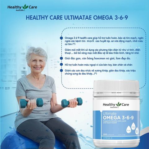 Viên Uống Bổ Sung Omega 3 6 9 Healthy Care Ultimate - Hỗ Trợ Tim Mạch,  Ổn Định Huyết Áp 200 Viên 388323