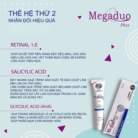 Gel Giảm Mụn Megaduo 15g - Hỗ Trợ Làm Dịu Mụn, Mờ Thâm, Ngừa Sẹo Hiệu Quả Cho Da Mụn, An Toàn Cho Phụ Nữ Mang Thai