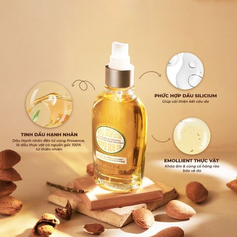Dầu Dưỡng Thể Hạnh Nhân L'Occitane Almond Supple Skin Oil 100ml - Dưỡng Ẩm, Giúp Săn Chắc Da, Ngăn Ngừa Vết Rạn