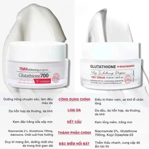 Kem Dưỡng Da Angel’s Liquid 7 Day Glutathione 700 V-Cream + Niacinamide 50ml - Làm Sáng và Cấp Ẩm Cho Tất Cả Các Loại Da