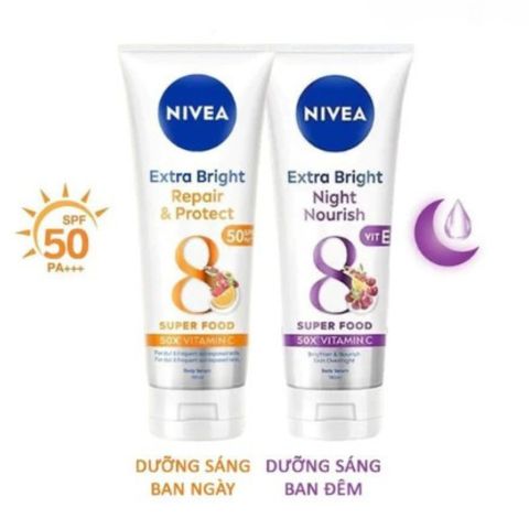 Tinh Chất Dưỡng Thể Nivea Serum 50x Ban Ngày & Ban Đêm 180ml - Dưỡng Trắng Tối Ưu & Bảo Vệ Da SPF50