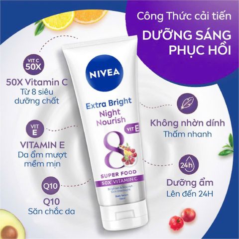 Tinh Chất Dưỡng Thể Nivea Serum 50x Ban Ngày & Ban Đêm 180ml - Dưỡng Trắng Tối Ưu & Bảo Vệ Da SPF50