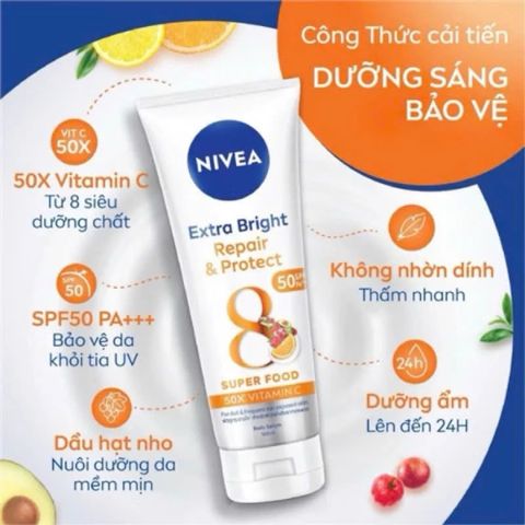 Tinh Chất Dưỡng Thể Nivea Serum 50x Ban Ngày & Ban Đêm 180ml - Dưỡng Trắng Tối Ưu & Bảo Vệ Da SPF50