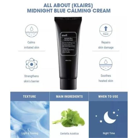 Kem Dưỡng Ẩm Phục Hồi Da Ban Đêm Dear Klairs Midnight Blue Calming Cream - Dưỡng Ẩm Sâu, Làm Dịu & Cải Thiện Đàn Hồi Da