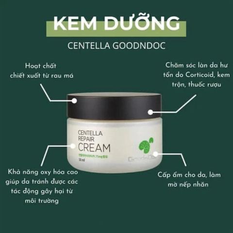 Kem Dưỡng Da Rau Má Goodndoc Centella Repair Cream 50ml - Phục Hồi Da Hư Tổn, Dưỡng Ẩm, Chăm Sóc Da Nhạy Cảm Từ Thiên Nhiên