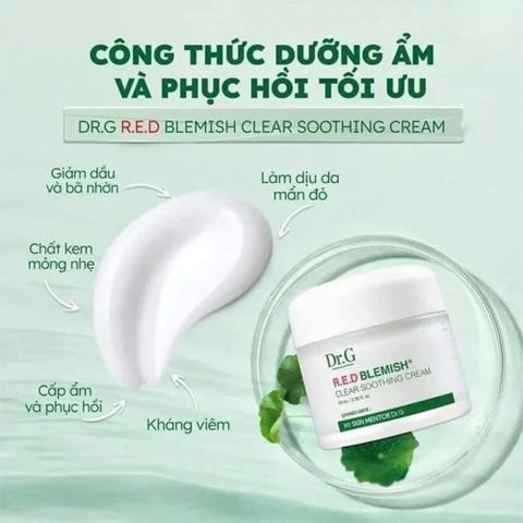 Kem Dưỡng Da Dr.G Red Blemish Clear 70ml - Kem Làm Dịu, Cấp Ẩm Cho Da Nhạy Cảm, Hỗ Trợ Phục Hồi Và Giảm Đỏ, Không Nhờn Dính