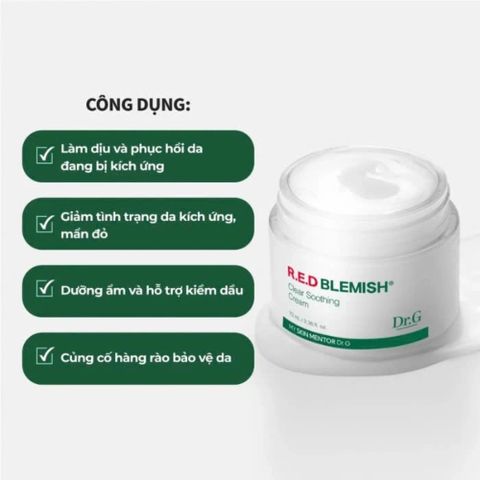 Kem Dưỡng Da Dr.G Red Blemish Clear 70ml - Kem Làm Dịu, Cấp Ẩm Cho Da Nhạy Cảm, Hỗ Trợ Phục Hồi Và Giảm Đỏ, Không Nhờn Dính