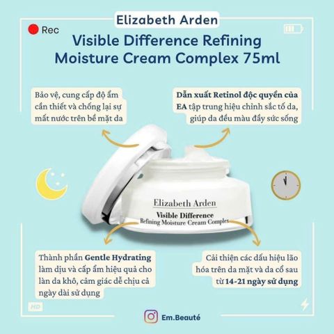 Kem Dưỡng Elizabeth Arden Visible Difference 75ml - Dưỡng Ẩm Sâu, Giảm Nếp Nhăn, Làm Mịn Da, Tái Tạo Làn Da Hư Tổn