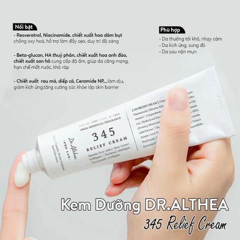 Kem Dưỡng DR.ALTHEA 345 Relief Cream 50ml - Phục Hồi Da Nhạy Cảm, Dưỡng Ẩm, Làm Dịu, Giảm Kích Ứng, Làm Đều Màu Da.