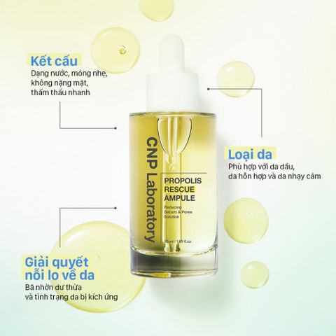 Tinh Chất Keo Ong CNP Propolis Rescue Ampule 50ml - Serum Phục Hồi Da, Tẩy Tế Bào Chết, Dưỡng Ẩm Cho Da Dầu và Nhạy Cảm