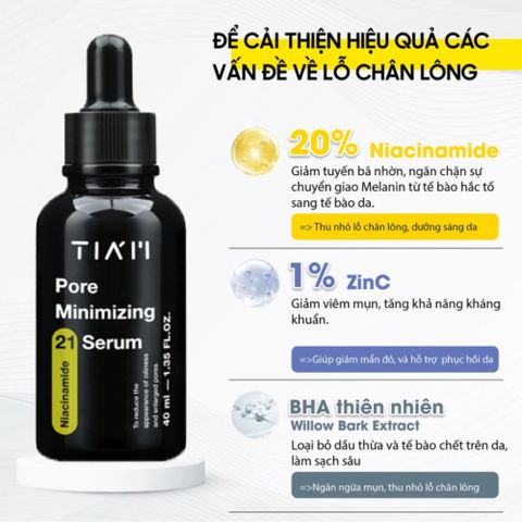 Serum TIA'M Pore Minimizing 21 40ml - Giảm Dầu Nhờn, Thu Nhỏ Lỗ Chân Lông, Làm Đều Màu Da, Chăm Sóc Da Dầu, Hàn Quốc