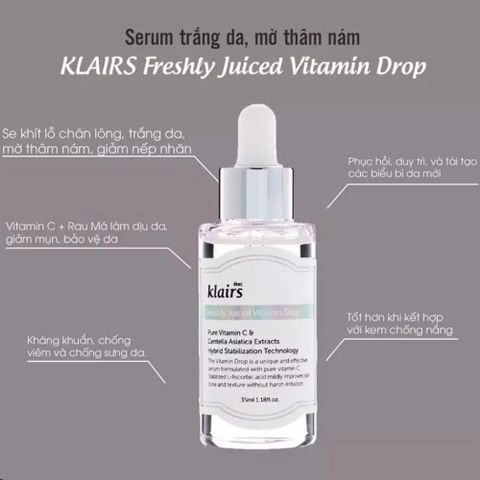 Tinh Chất Serum Klairs Freshly Juiced Vitamin C 35ml - Làm Sáng Da, Phục Hồi, Dưỡng Ẩm, Chống Oxy Hóa, Phù Hợp Mọi Loại Da
