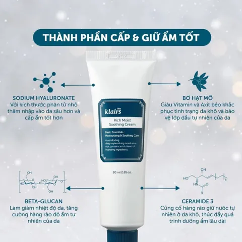 Bộ Đôi Dưỡng Ẩm Phục Hồi Dear, Klairs Rich Moist Soothing Serum + Cream 80ml – Cấp Ẩm Sâu 388556