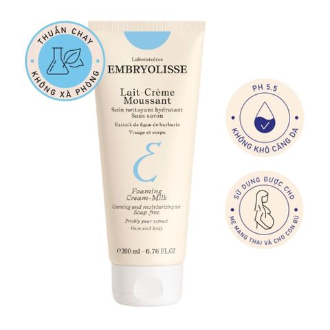 Sữa Rửa Mặt Embryolisse Lait-Crème Moussant 200ml - Làm Sạch Dịu Nhẹ, An Toàn Cho Da Nhạy Cảm, Không Xà Phòng, Xuất Xứ Pháp