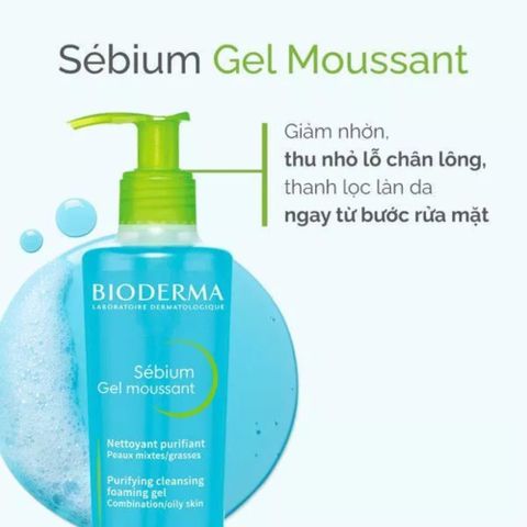 Bioderma Sébium Gel Moussant 100ml/200ml - Sữa Rửa Mặt Tạo Bọt Không Chứa Xà Phòng Dành Cho Da Dầu, Da Mụn