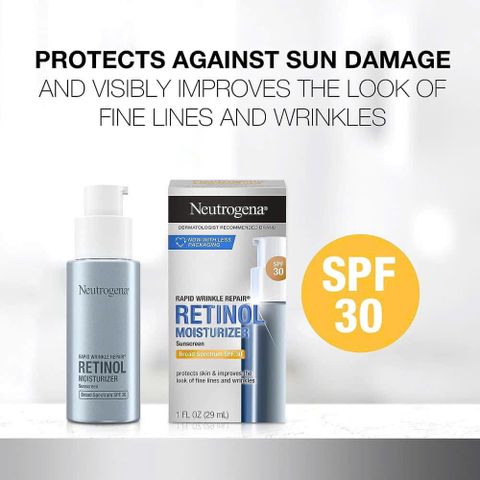 Kem Dưỡng Ẩm Chống Nhăn Ban Ngày Neutrogena Rapid Wrinkle Repair Retinol Moisturizer SPF30 29ml - Giúp Da Trẻ Hóa Nhanh Chóng, Làm Mờ Nếp Nhăn Rõ Rệt.