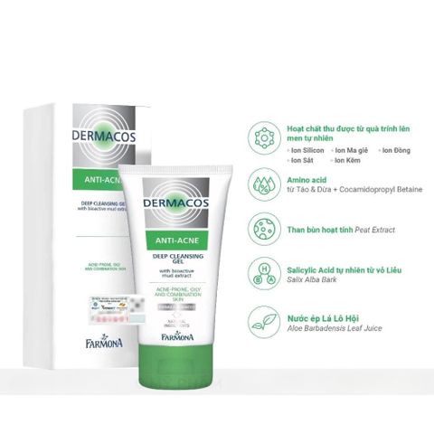 Sữa Rửa Mặt Farmona Dermacos Deep Cleansing Gel 150ml - Kiểm Soát Dầu, Cho Da Thoáng Mát, Duy Trì Độ Ẩm, Không Gây Kích Ứng