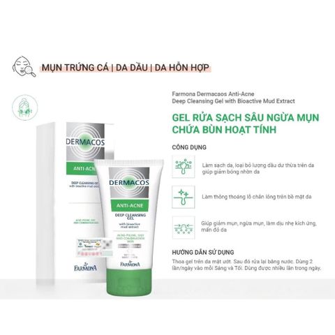 Sữa Rửa Mặt Farmona Dermacos Deep Cleansing Gel 150ml - Kiểm Soát Dầu, Cho Da Thoáng Mát, Duy Trì Độ Ẩm, Không Gây Kích Ứng