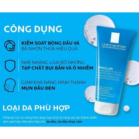 Sữa Rửa Mặt La Roche-Posay Effaclar Gel 200ml/400ml - Chuyên Dụng Cho Da Dầu Mụn Nhạy Cảm, Làm Sạch Sâu và Giảm Dầu Thừa