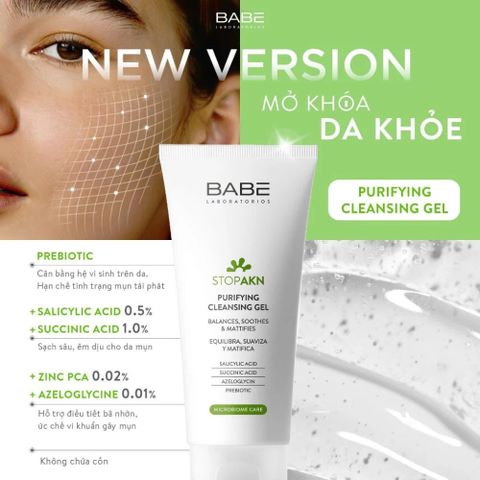 Sữa Rửa Mặt Gel BABE Stop AKN 200ml - Làm Sạch Sâu, Ngăn Ngừa Mụn, Phù Hợp Da Nhạy Cảm và Da Dầu
