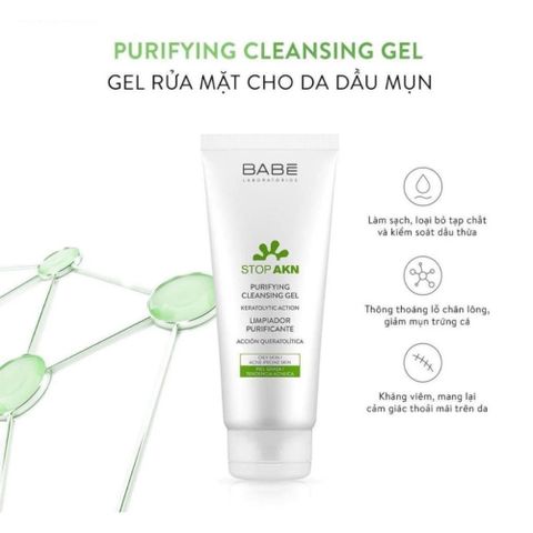 Sữa Rửa Mặt Gel BABE Stop AKN 200ml - Làm Sạch Sâu, Ngăn Ngừa Mụn, Phù Hợp Da Nhạy Cảm và Da Dầu