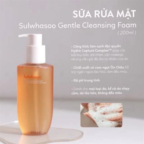 Sữa Rửa Mặt Sulwhasoo Gentle Cleansing Foam 200ml - Dưỡng Ẩm & Làm Sạch Dịu Nhẹ, Phù Hợp Với Da Nhạy Cảm Hàn Quốc