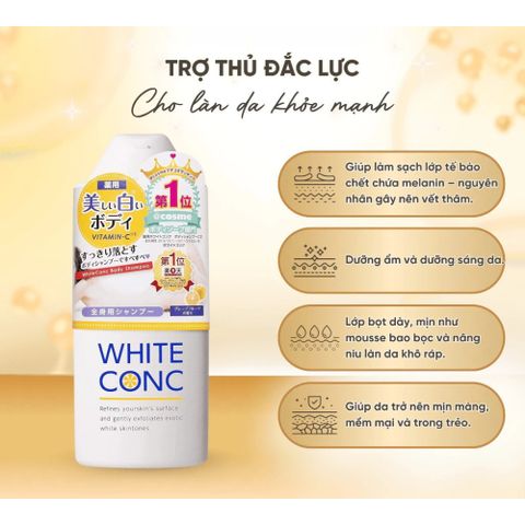 Sữa Tắm Trắng Da White Conc Body Vitamin C Nhật Bản 600ml – Dưỡng Ẩm, Làm Sạch 388702