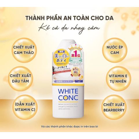 Sữa Tắm Trắng Da White Conc Body Vitamin C Nhật Bản 600ml – Dưỡng Ẩm, Làm Sạch 388702