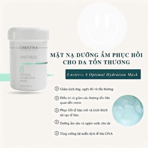 Mặt Nạ Dưỡng Ẩm Christina Unstress 8 Optimal Hydration Mask 250ml - Cấp Ẩm Sâu, Khôi Phục Da, Giảm Kích Ứng, Phù Hợp Mọi Làn Da